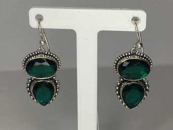 Very Pretty 925 / Sterling Silver Earrings With Faceted Chrome Diopside - Very Pretty - Brand New Unworn