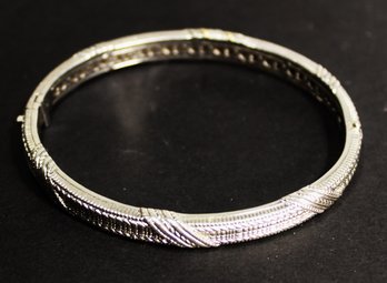 18K GOLD AND STERLING SILVER DIAMOND HINGED BANGLE BRACELET BY JUDITH RIPKA