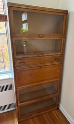 Vintage Barrister Bookcase 4 Stack With Desk Pull-Out & Drawer In Middle