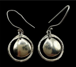 Vintage Sterling Silver Round Hammered Dangle Earrings