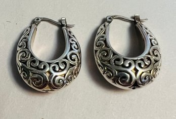 SIGNED CFJ STERLING SILVER PUFFY OPEN WORK/SCROLL WORK EARRINGS