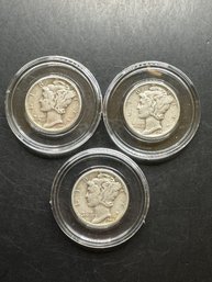 3 Mercury Dimes 1944, 1944-D, 1944-S