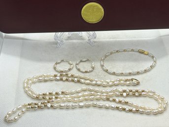 Luxury Vintage FORTUNOFF 14K GOLD AND FRESHWATER PEARL PARURE- Necklace, Bracelet And Earrings