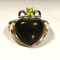 LARGE JEWELED CLADDAGH RING PERIDOT & GEMSTONES SIZE 6