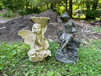 A Pair Of Garden Fairies In Molded Resin