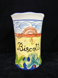 Vintage LARGE Biscotti Cookie Jar Hand Painted