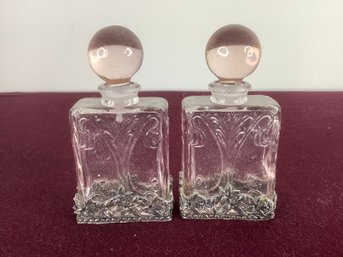 Vintage Pink Glass Perfume Bottles With Floral Accents