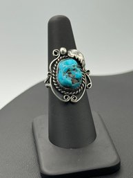Navajo Old Pawn Signed Turquoise & Sterling Silver Ring