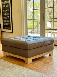 Roche Bobois Taupe Leather Ottoman