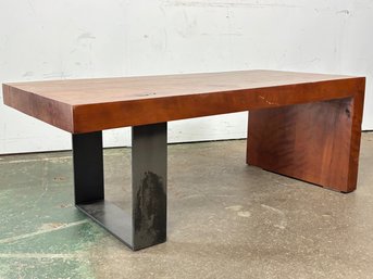 A Modern Walnut And Steel Coffee Table