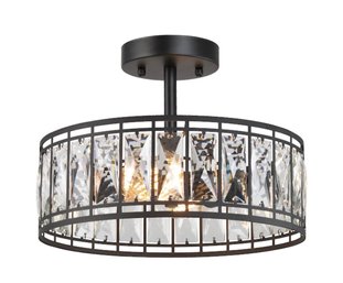 LNC Ballet 2-Light 12.5-in Matte Black And Crystal Glass Drum Ceiling LED Semi-flush Mount Light