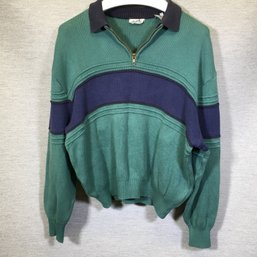 Incredible Unisex HERMES - PARIS Quarter Zip Green & Navy Sweater - Made In Italy - Size XL - BEAUTIFUL !