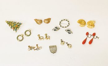 Vintage Jewelry- 14K Gold Clip On Earrings, Krementz & Austrian Blue Crystal Pieces, Trifari, MMA, ART & More