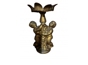 Vintage Gilded Metal Figural Cherub Candle Holder Marble Base