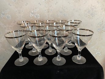 Large Lot Of Silver Rimmed Wine Glasses