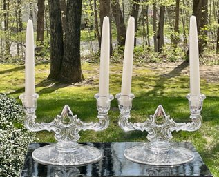 Pair Of Vintage Embossed Crystal Candle Holders