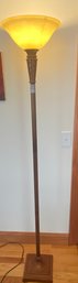 Floor Lamp With Faux Marble Glass Shade Wood Style Base 72'