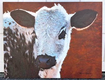 A Large Vintage Cow Canvas Print, Unframed.