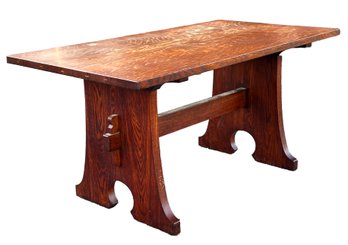 An Early 20th Century Quarter Sawn Oak Mouse Hole Trestle Table By L&JG Stickley W1960