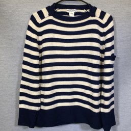 Fantastic HERMES - SPORT - Ivory / Blue Striped Sweater - Size 45 - All Wool - Made In Belgium - WOW !