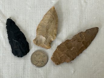 Grouping Of 3 Antique To Neolithic Native American Fluted Points- Top-end Examples