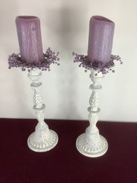 Heavy Metal Candle Stick Holders With Candles