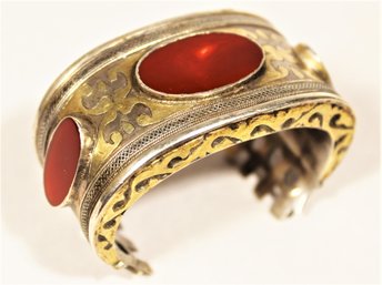 Indonesian Sterling Silver Cuff Bracelet Carnelian Stones