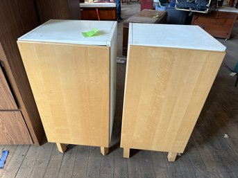 Pair Of Wood Door Cabinets - Plastic Inside Inserts