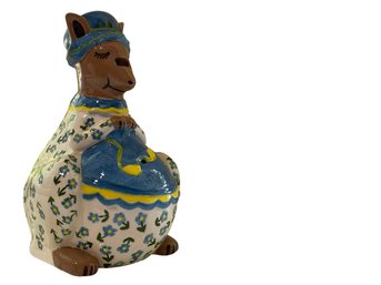 Circa 1970s Ceramic Knitting Kangaroo Yarn Ball Holder