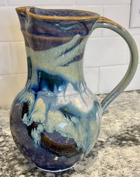 Signed And Handmade GENEVIEVE Drip Glaze Pitcher With Handle