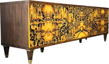 A Modern Console In Hand Painted Dark Gold Walnut By Jonathan Charles Fine Furniture - JC Modern Eclectic