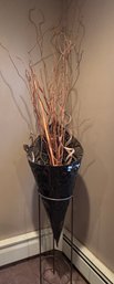 36 Inch Bent Stamped Metal Cone In Stand With Twisted Willow