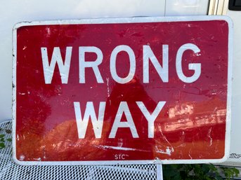 Wrong Way  Street Retro Vintage Rustic Highway Garage Shop Wall Decor Metal Tin Sign