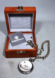 Smith And Wesson Pewter And Simulated Scrimshaw Pocket Watch, Chain And Original Box