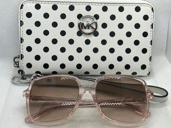 Designer MICHAEL KORS 'iSLE OF PALMS' SUNGLASSES AND POLKA DOT ZIPPER WALLET