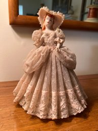 Vintage 1950s Heirlooms Of Tomorrow California Pottery Lace Dress Figurine