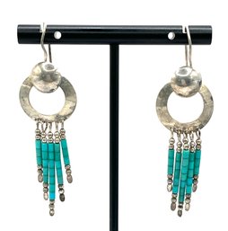 Vintage Sterling Silver Turquoise Beaded Dangle Earrings