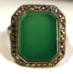 ART DECO STERLING SILVER LADIES RING GREEN ONYX MALACHITE SIZE 5.5