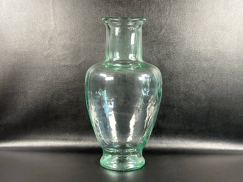 A Very Large Urn Vase In Heavy Green-Tinted Glass