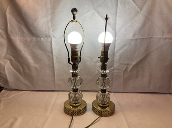 Pair Of Mid-Century Acrylic And Brass Vanity Lamps