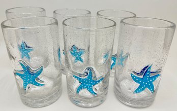 Set Of Six Starfish Seeded Drinking Glasses,  Purchased At The Breakers Hotel Palm Beach, Florida