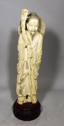 Antique Chinese Hand Carved Bone Figure Of A Elder 12' Tall