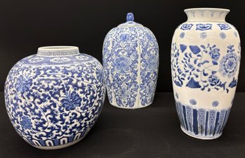 A Trio Of Vintage Chinese Transferware Vases