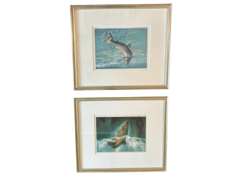 Pair Of  Vintage Original Print And National Fish Stamps,  Signed