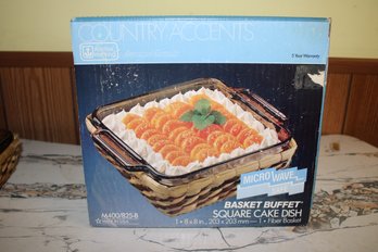Vintage Country Accents Basket Buffet Square Cake Dish From Anchor Hocking - NOS