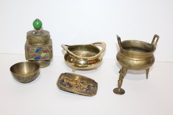 7 Piece Brass Metal-ware Group - Incense Pots
