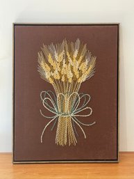 Vtg 70s Framed Handmade Crewel Needlepoint Embroidered Wheat Sheaf