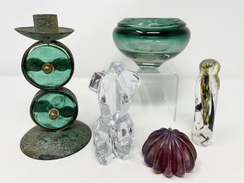 Daum France Signed Crystal ATHENA Sculpture, Robert Held Sea Urchin Art Glass Paperweight And More