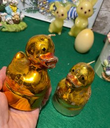 1980 Pair Gold Painted Duckling Candles