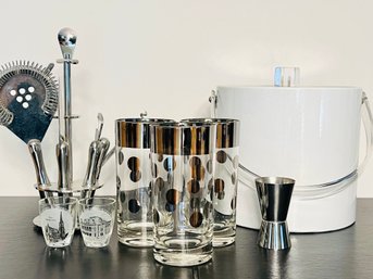 MCM Bar Collectibles Including Georges Briard Ice Bucket And Dorothy Thorpe Glasses